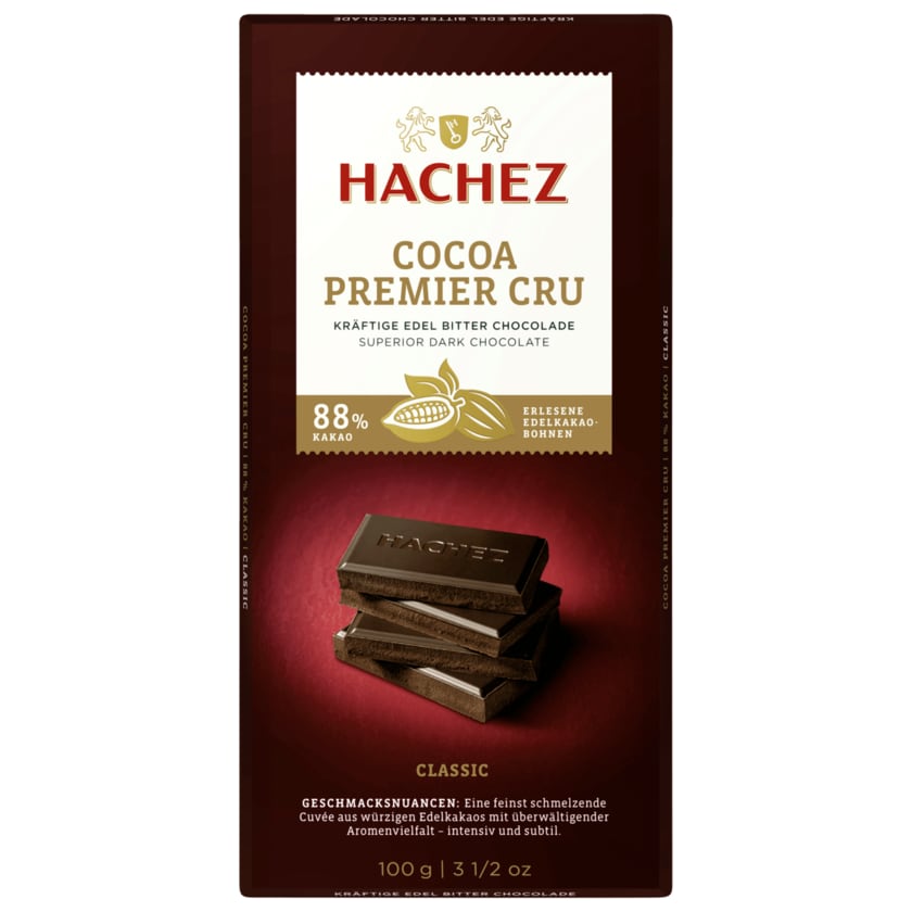 Hachez Edelbitter Schokolade Premier Cru 88% 100g